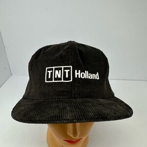 Vintage TNT Holland Logo Brown Corduroy Snapback Hat Cap K Products Made in USA